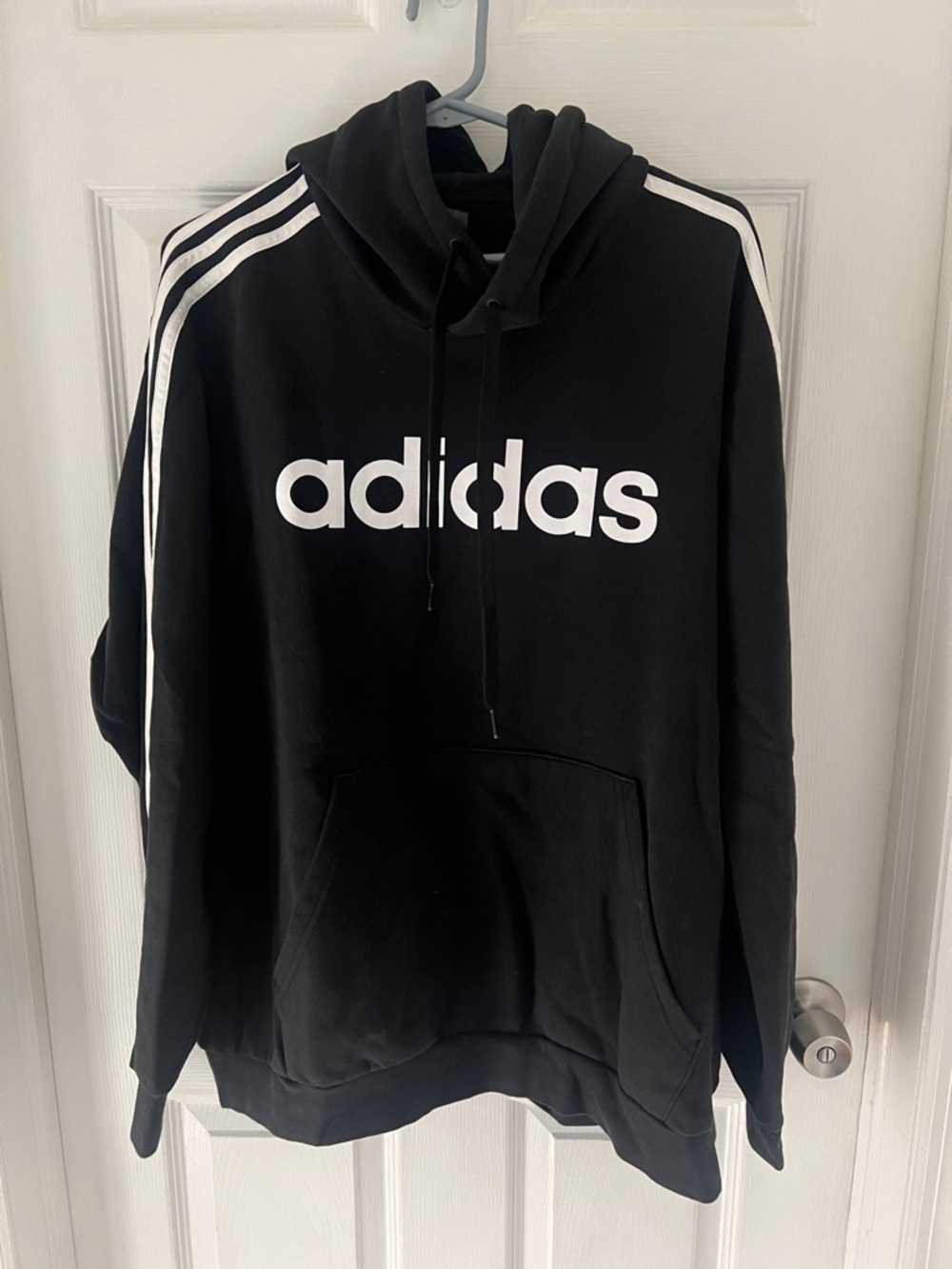 Men’s adidas Black Crewneck Hoodie with White Logo and Stripes